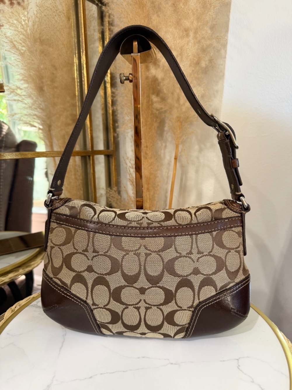 Coach Vintage Y2K Signature Brown Canvas & Leather Flap Turn-loch Shoulder Bag - Picture 4 of 14
